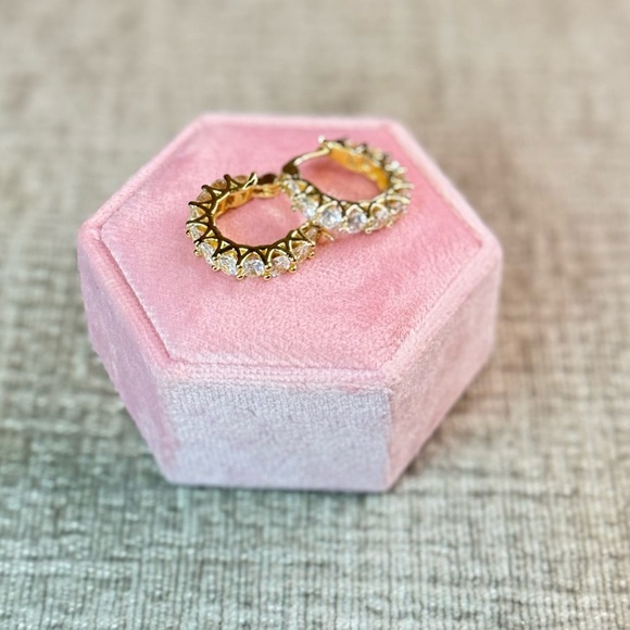 NEW Gold Moissanite Eternity Huggie Hoop Earrings - Picture 2 of 6